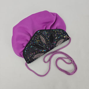 Vintage Purple Satin Beaded Sequin Evening Bag Crossbody Clutch Purse