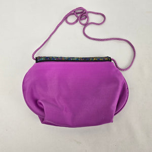 Vintage Purple Satin Beaded Sequin Evening Bag Crossbody Clutch Purse