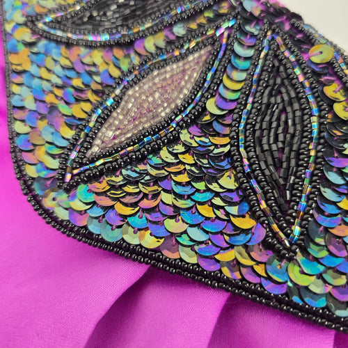 Vintage Purple Satin Beaded Sequin Evening Bag Crossbody Clutch Purse