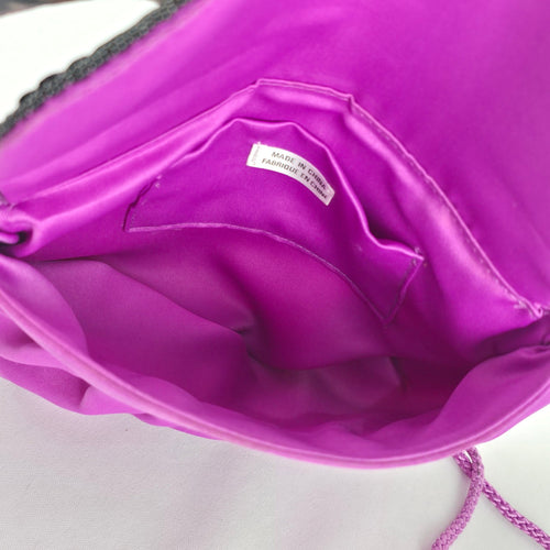 Vintage Purple Satin Beaded Sequin Evening Bag Crossbody Clutch Purse