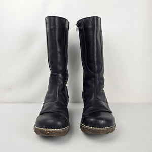 El Naturalista Black Leather Lace-Up Mid-Calf Boots Side Zip - Size 9