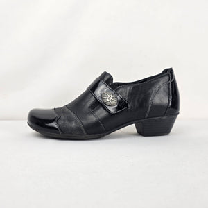 Remonte Black Leather Patent Strap Comfort Shoes Low Heel - Size 6