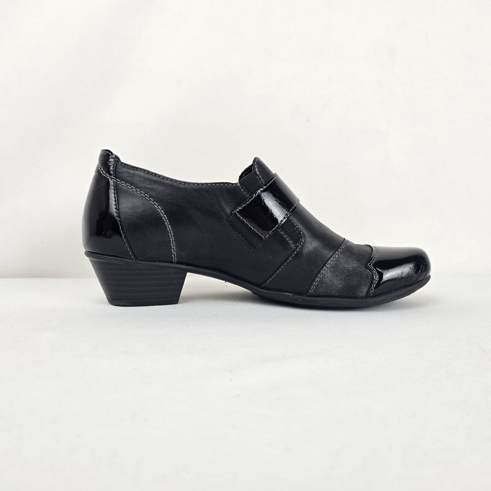 Remonte Black Leather Patent Strap Comfort Shoes Low Heel - Size 6