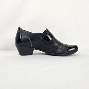 Remonte Black Leather Patent Strap Comfort Shoes Low Heel - Size 6