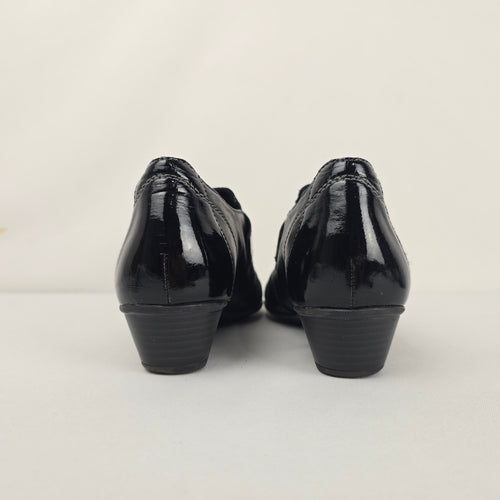 Remonte Black Leather Patent Strap Comfort Shoes Low Heel - Size 6