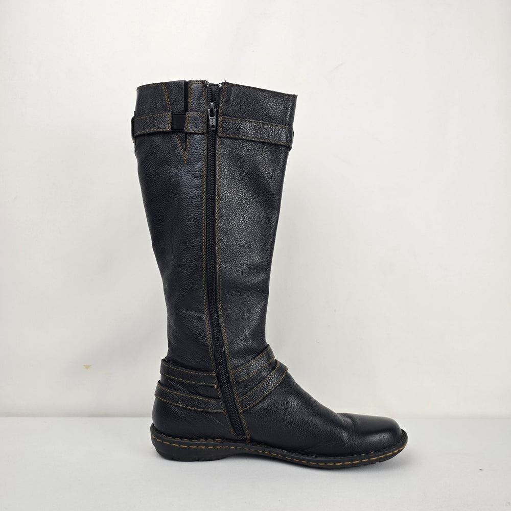b.o.c. by Born Black Leather Tall Riding Boots Buckle Strap - Size 9.5