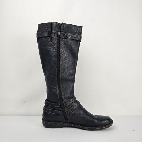b.o.c. by Born Black Leather Tall Riding Boots Buckle Strap - Size 9.5
