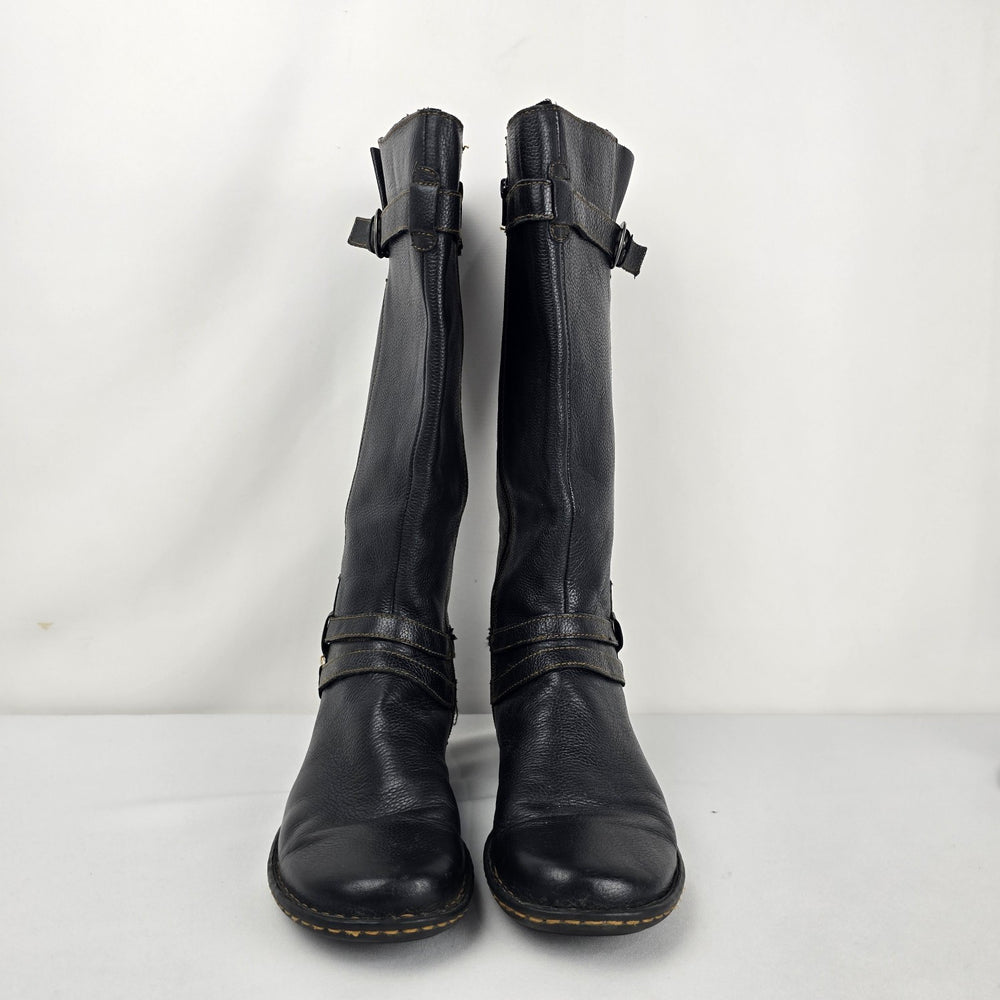 b.o.c. by Born Black Leather Tall Riding Boots Buckle Strap - Size 9.5