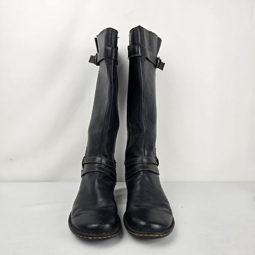 b.o.c. by Born Black Leather Tall Riding Boots Buckle Strap - Size 9.5