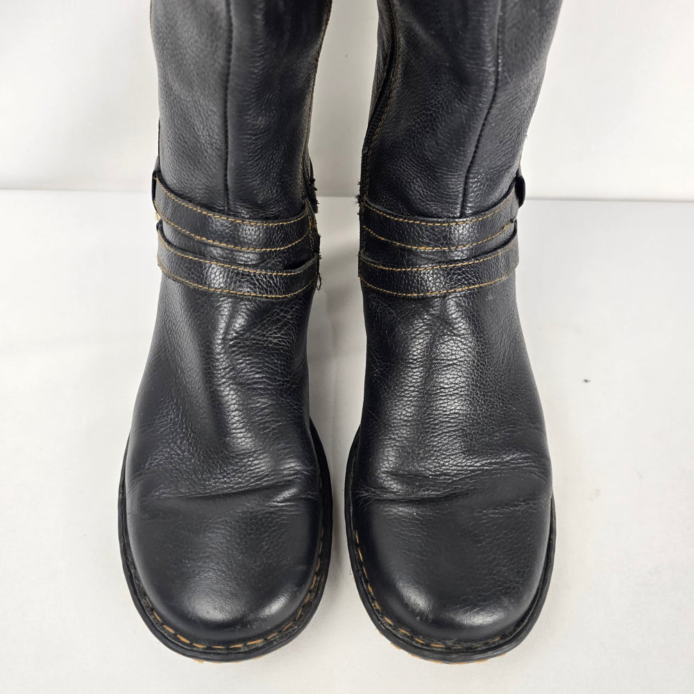 b.o.c. by Born Black Leather Tall Riding Boots Buckle Strap - Size 9.5