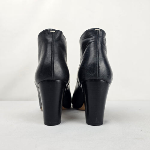 Maison Martin Margiela Black Leather Block Heel Ankle Boots – EU 38.5 Made in Italy