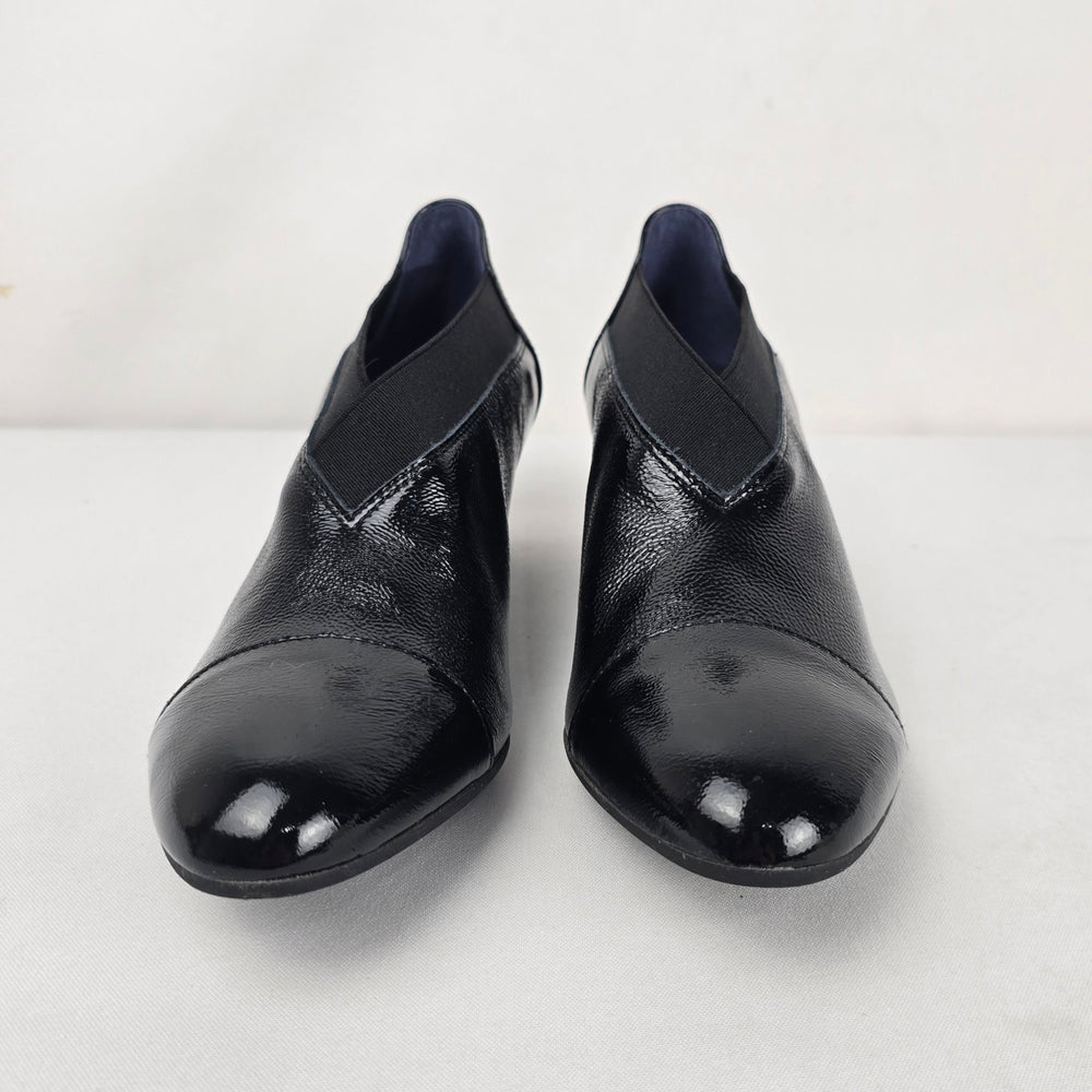 Dorking by Fluchos Black Patent Leather Slip-On Heels Size 8.5