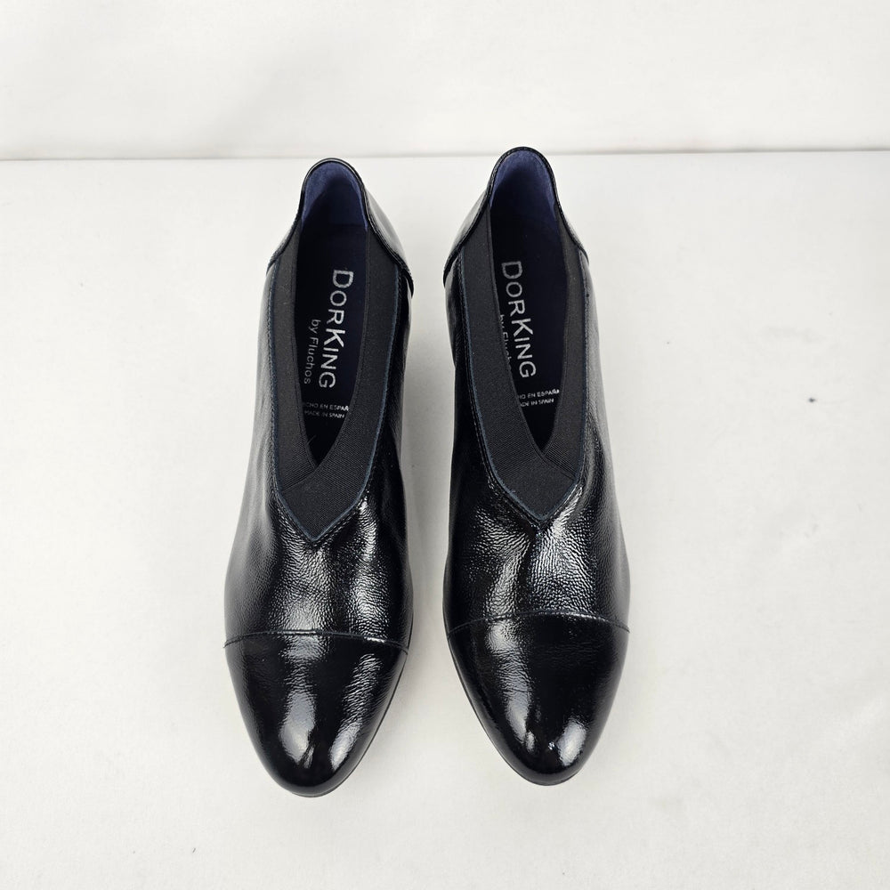 Dorking by Fluchos Black Patent Leather Slip-On Heels Size 8.5