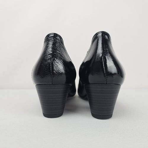 Dorking by Fluchos Black Patent Leather Slip-On Heels Size 8.5