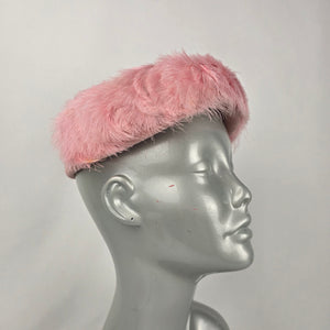 Vintage Personality Model Hat Pink Felt Feather Trim Women's Pillbox Cocktail Hat