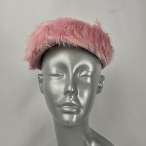 Vintage Personality Model Hat Pink Felt Feather Trim Women's Pillbox Cocktail Hat