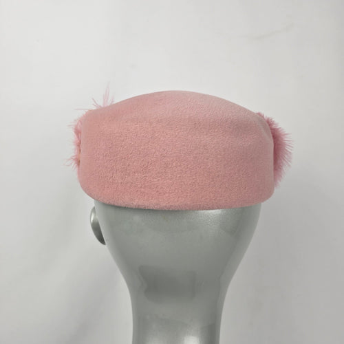 Vintage Personality Model Hat Pink Felt Feather Trim Women's Pillbox Cocktail Hat