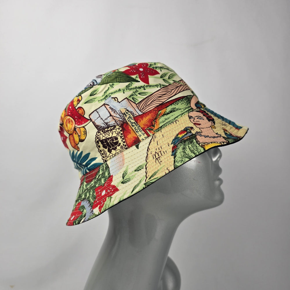 Reversible Black Tropical Floral Portrait Print Bucket Hat