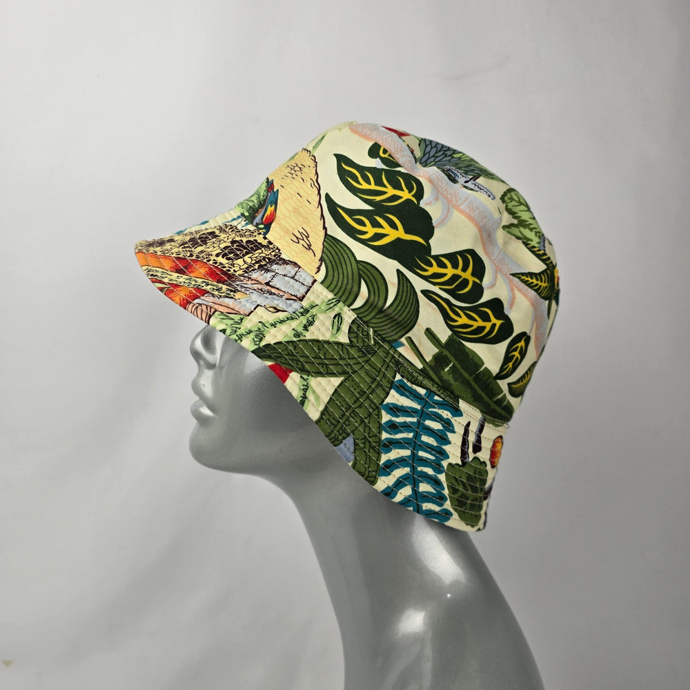 Reversible Black Tropical Floral Portrait Print Bucket Hat