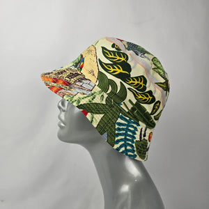 Reversible Black Tropical Floral Portrait Print Bucket Hat