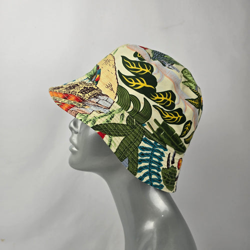 Reversible Black Tropical Floral Portrait Print Bucket Hat
