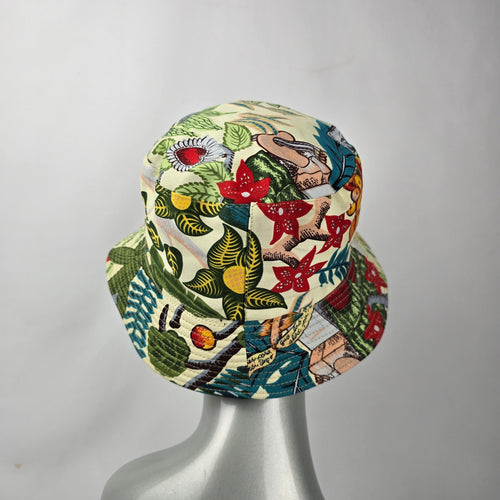 Reversible Black Tropical Floral Portrait Print Bucket Hat