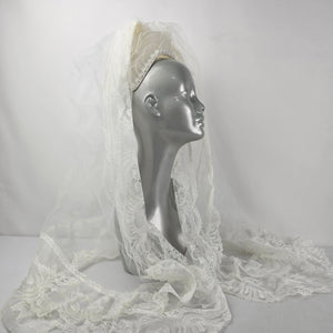 Vintage White Bridal Wedding Veil Lace Trim Pearl Beaded Tiara Headpiece Comb
