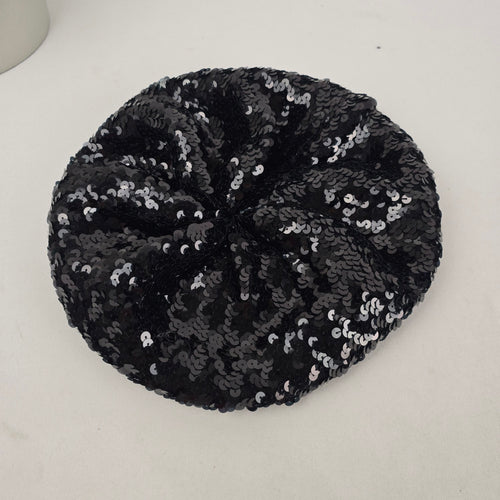 Vintage Black Sequin Beret Hat Evening Cocktail Glam Cap