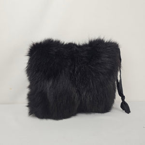 Vintage 1950s Black Fox Fur Muff Clutch Handbag Wristlet Evening Purse