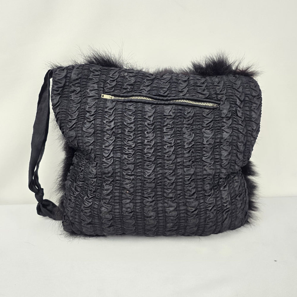 Vintage 1950s Black Fox Fur Muff Clutch Handbag Wristlet Evening Purse