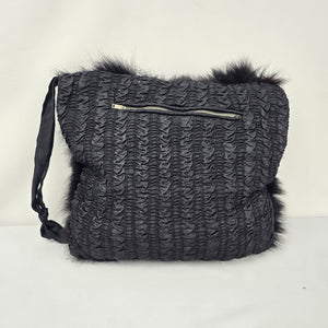 Vintage 1950s Black Fox Fur Muff Clutch Handbag Wristlet Evening Purse