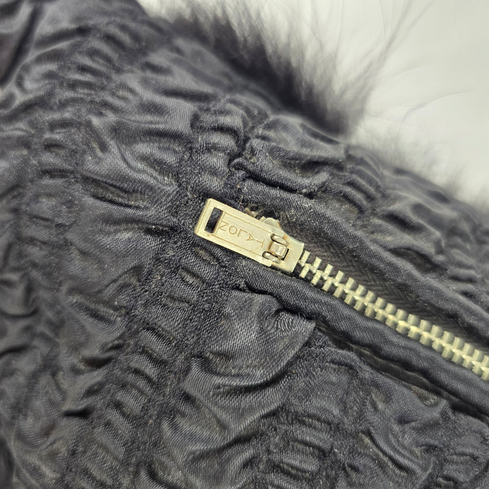 Vintage 1950s Black Fox Fur Muff Clutch Handbag Wristlet Evening Purse