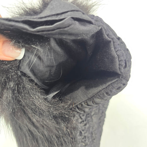 Vintage 1950s Black Fox Fur Muff Clutch Handbag Wristlet Evening Purse