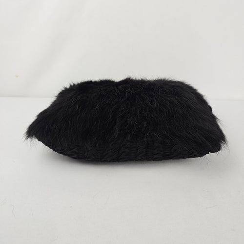 Vintage 1950s Black Fox Fur Muff Clutch Handbag Wristlet Evening Purse