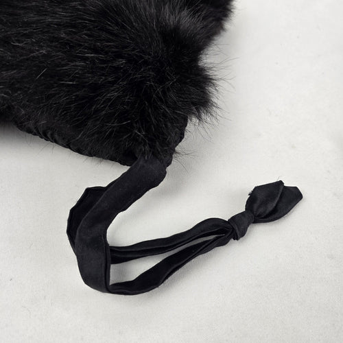 Vintage 1950s Black Fox Fur Muff Clutch Handbag Wristlet Evening Purse