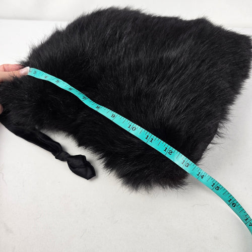 Vintage 1950s Black Fox Fur Muff Clutch Handbag Wristlet Evening Purse