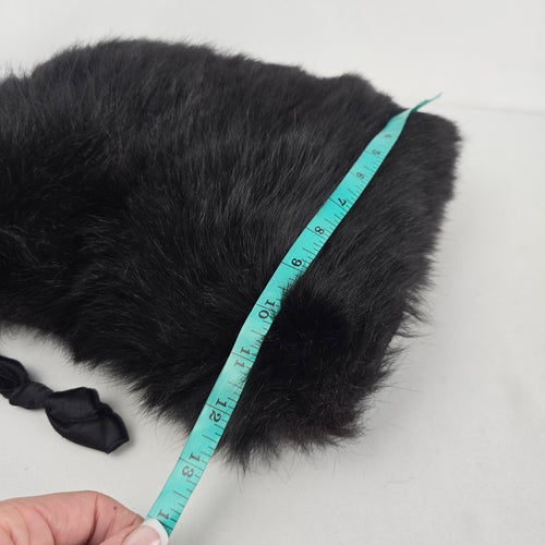 Vintage 1950s Black Fox Fur Muff Clutch Handbag Wristlet Evening Purse