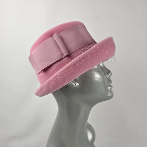 Vintage 60s Fashion Original Toronto Pink Velvet Cloche Hat with Veil