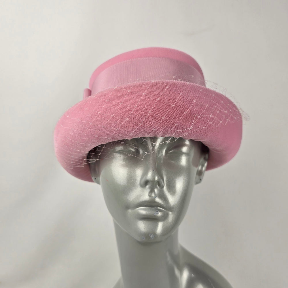 Vintage 60s Fashion Original Toronto Pink Velvet Cloche Hat with Veil