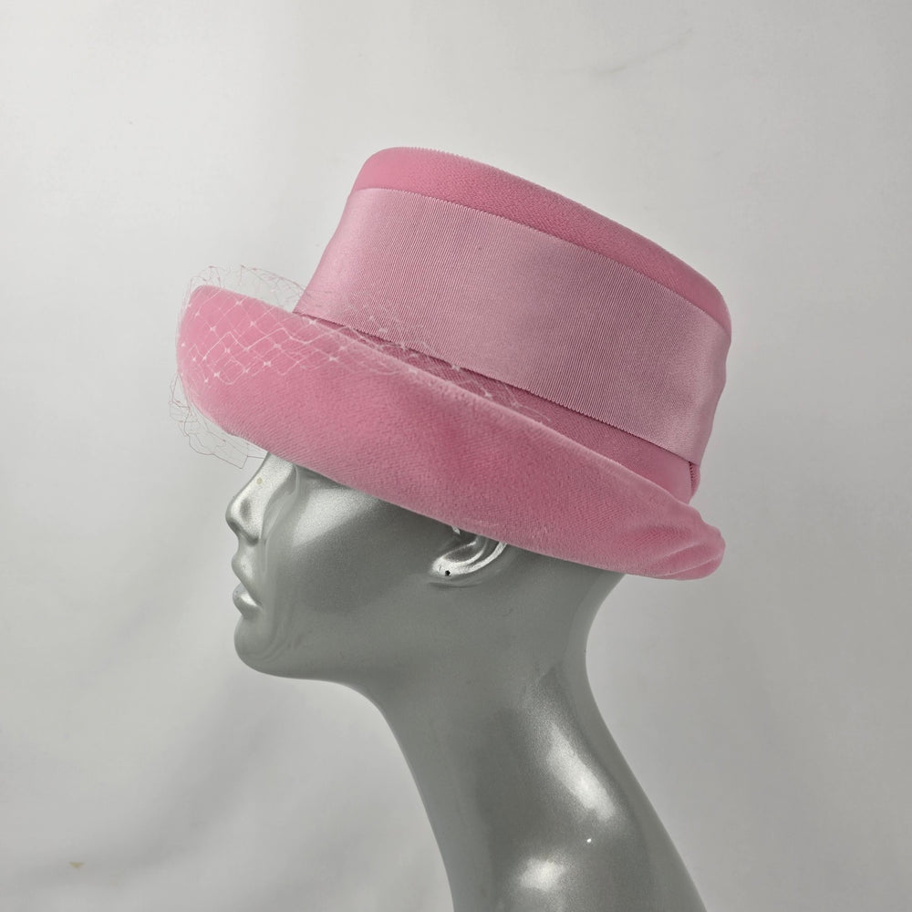 Vintage 60s Fashion Original Toronto Pink Velvet Cloche Hat with Veil