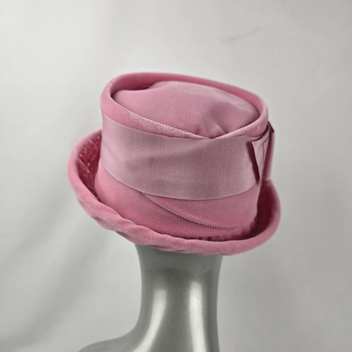 Vintage 60s Fashion Original Toronto Pink Velvet Cloche Hat with Veil