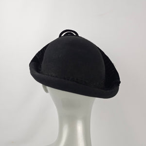 Vintage Eaton’s Black Tilt Hat with Veil Netting Velvet Trim & Faux Pearl Accent