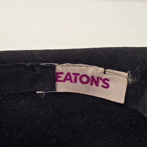 Vintage Eaton’s Black Tilt Hat with Veil Netting Velvet Trim & Faux Pearl Accent