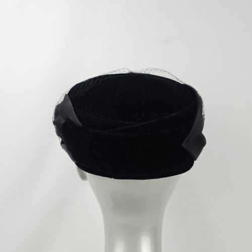 Vintage Fashion Original Toronto Black Velvet Pillbox Hat with Veil