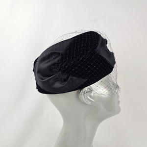 Vintage Fashion Original Toronto Black Velvet Pillbox Hat with Veil