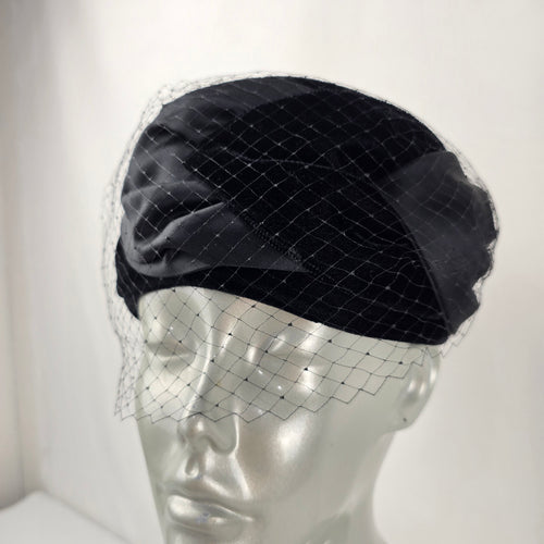Vintage Fashion Original Toronto Black Velvet Pillbox Hat with Veil