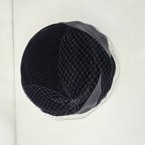 Vintage Fashion Original Toronto Black Velvet Pillbox Hat with Veil