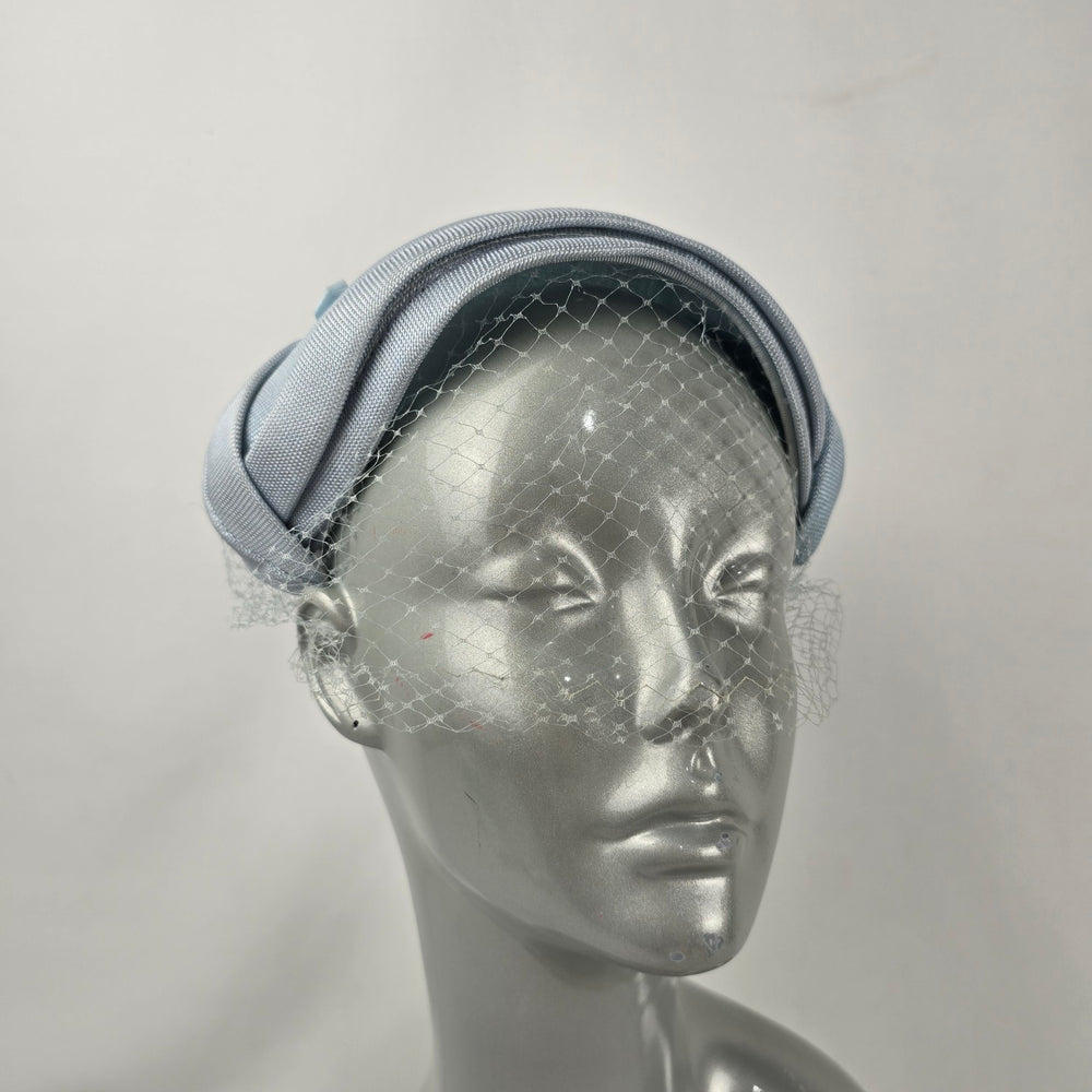 Vintage Eaton’s of Canada Powder Blue Cocktail Half Hat with Birdcage Veil & Bow