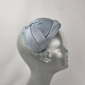 Vintage Eaton’s of Canada Powder Blue Cocktail Half Hat with Birdcage Veil & Bow