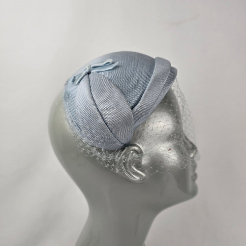 Vintage Eaton’s of Canada Powder Blue Cocktail Half Hat with Birdcage Veil & Bow